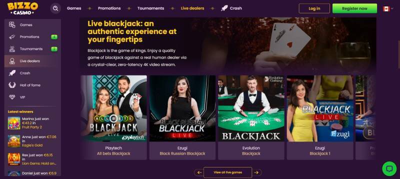 Bizzo Casino Live Games