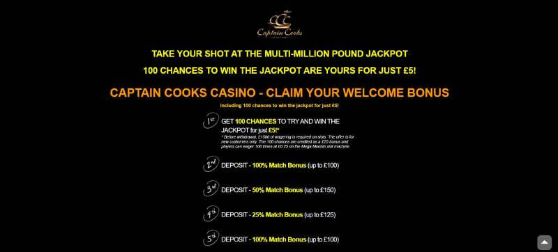 Captain Cooks Casino Welcome Bonus