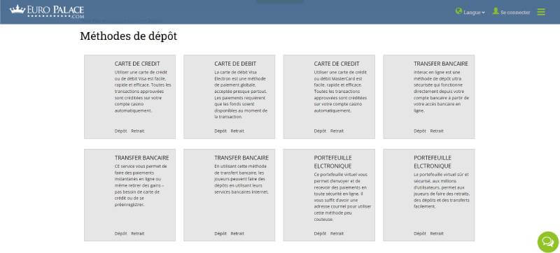 EuroPalace Casino Payment Methods