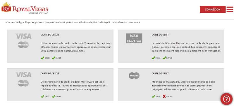 Royal Vegas Casino Payment Options