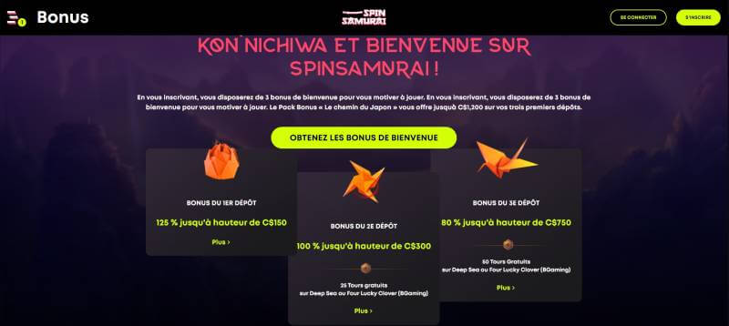 Spin Samurai Casino Welcome Bonus