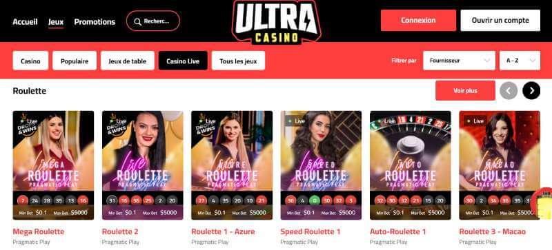 Ultra Casino Live Games