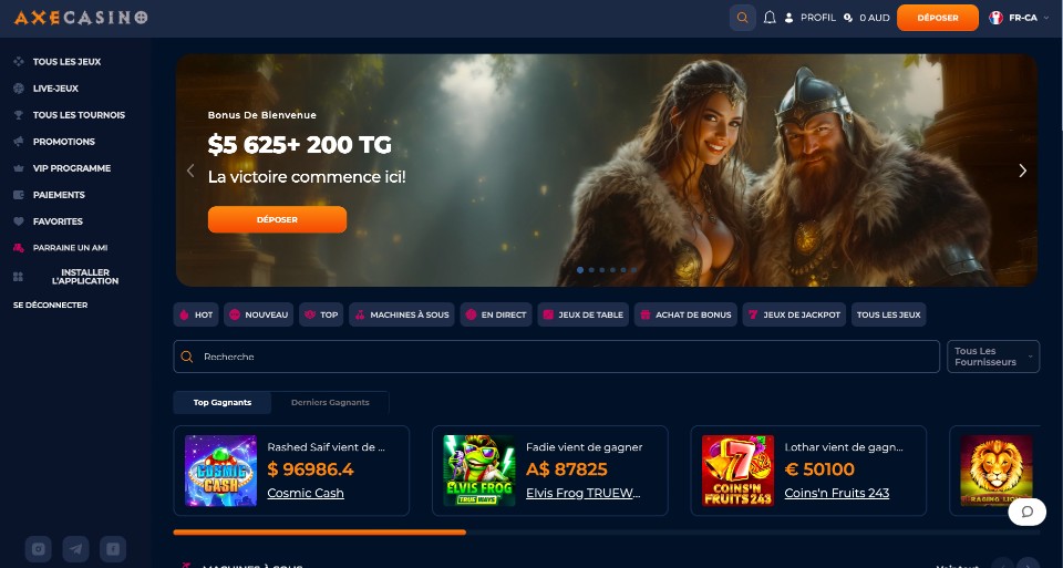 Page d'accueil du casino Axe
